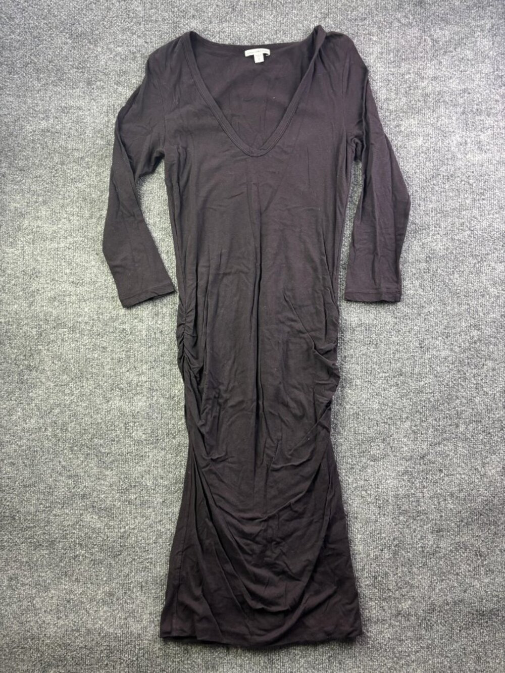 James Perse Dress Womens 3 Purple Ruched V Neck Long Sleeve Midi Bodycon WJE6085